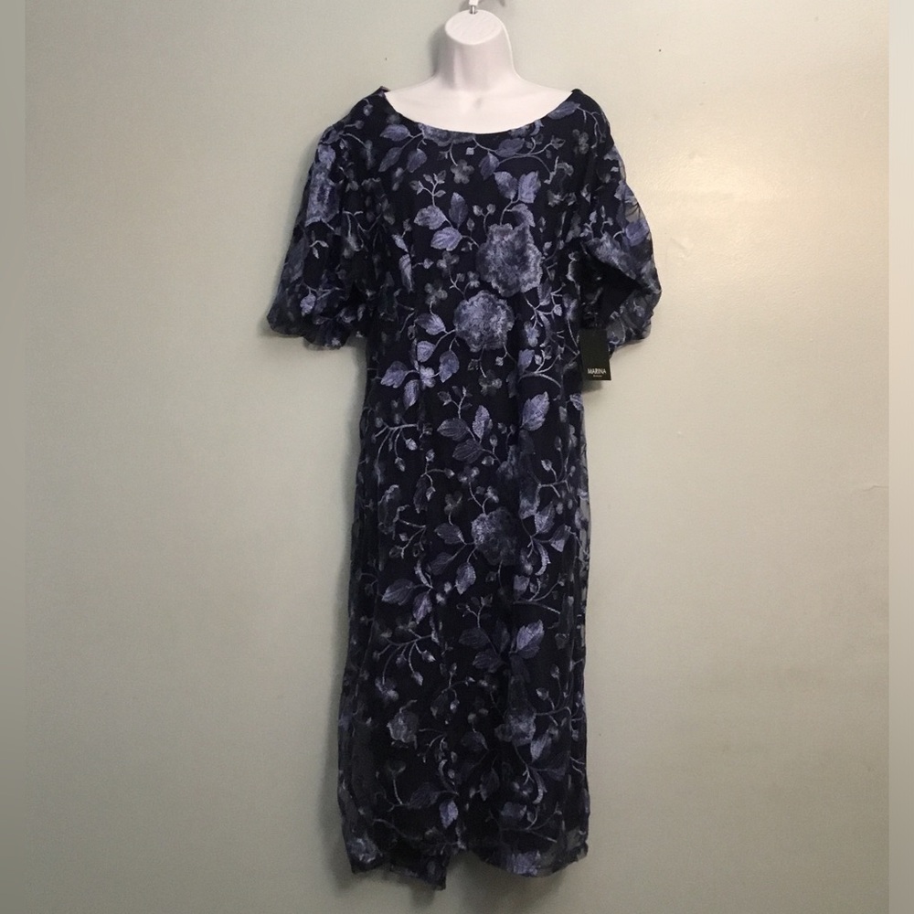 MARINA Navy Floral Midi Dress